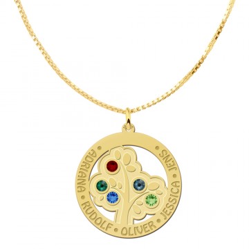 1 geboorte steen in gouden stamboomhanger