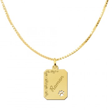 1 goud hanger recht met bloemrand en pootje