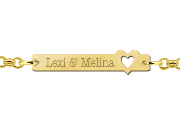 1 gouden bar armband met naam en hartje