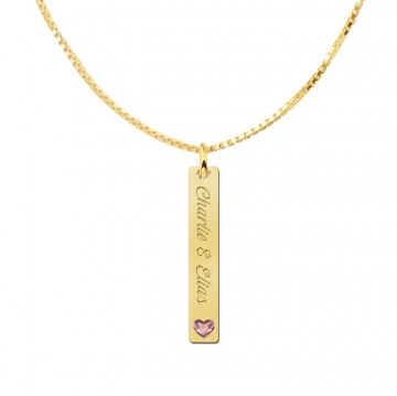1 gouden bar ketting hanger met hartjes steen