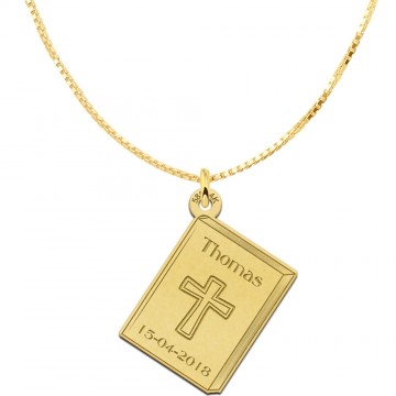 1 gouden communiehanger met kruis en gravure