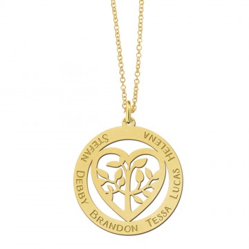 1 gouden familiehanger met hart en levensboom