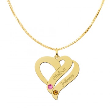 1 gouden familiehanger twee namen met geboortestenen