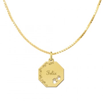 1 gouden graveerplaat met naamgravurebloemrand en handjes