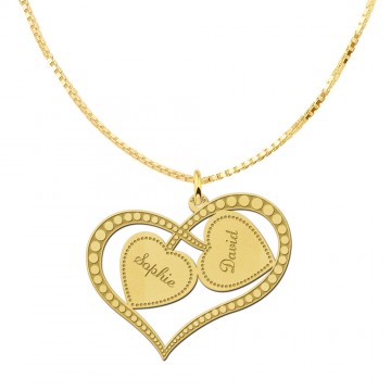 1 gouden hanger met twee harten met naam