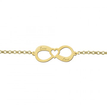 1 gouden infinity armband met twee namen en hart