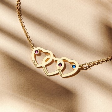 1 gouden ketting drie harten met geboortesteen