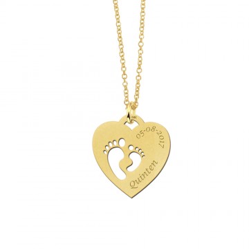 1 gouden mama hanger met hartje en twee voetjes