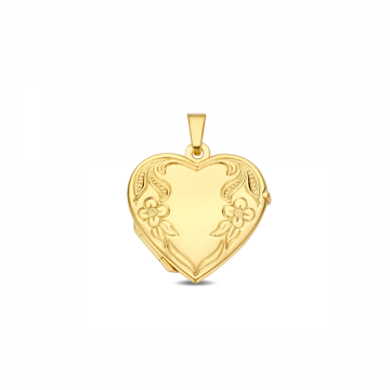 1 gouden medaillon hart met bloemen en gravure