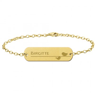 1 gouden moederdochterarmband bar met naam en vogels