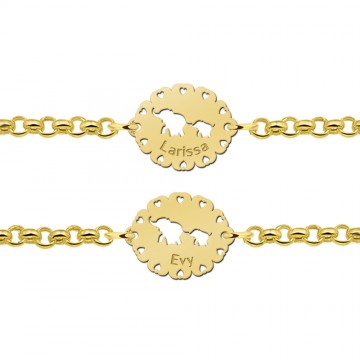 1 gouden moederendochterarmbandjes met olifantjes