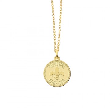 1 gouden munt ketting met fleur de lille en gravure