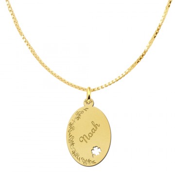 1 gouden naamplaatje graveren en een klavertje vier large