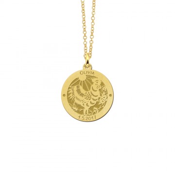 1 gouden ronde hanger chinese sterrenbeeld haan