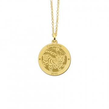 1 gouden ronde hanger chinese sterrenbeeld tijger