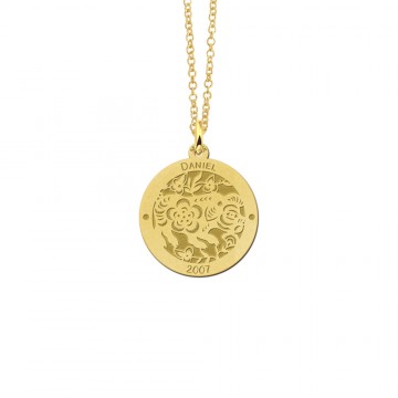 1 gouden ronde hanger chinese sterrenbeeld varken
