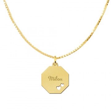 1 graveerplaat van goud met je naam met 2 harten