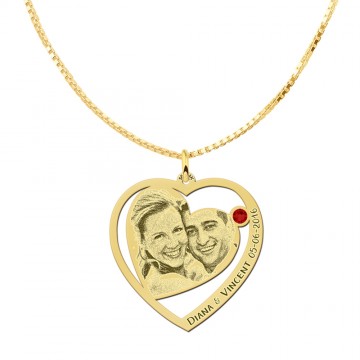 1 hanger met foto hartje geboortesteen goud