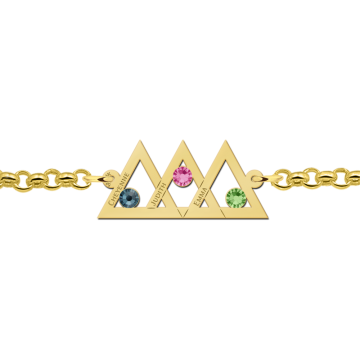 1 moederdochterarmband goud 3 driehoeken en geboortesteen