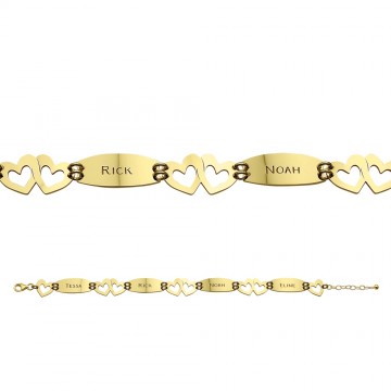2 gouden armband hartjes met vier namen
