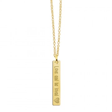 2 gouden bar ketting hanger met gravure en hart