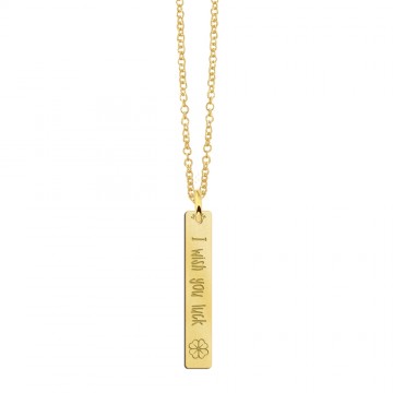 2 gouden bar ketting hanger met gravure en klavertje