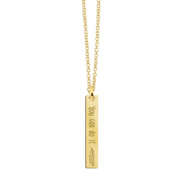2 gouden bar ketting hanger met gravure en veer