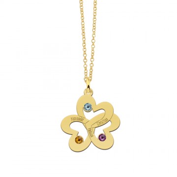 2 gouden drievoudige hartjes ketting met geboortestenen