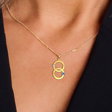 2 gouden familie hanger met twee rondjes en geboortesteen