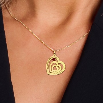 2 gouden familie ketting in hartvorm met geboortesteen