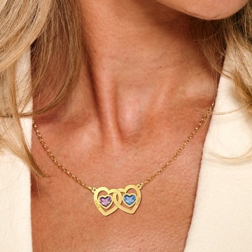 2 gouden familie ketting met hartjes swarovski steen
