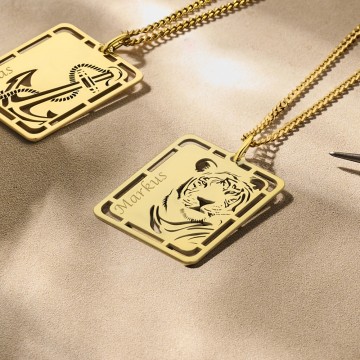 2 gouden hanger tijger graveren met naam