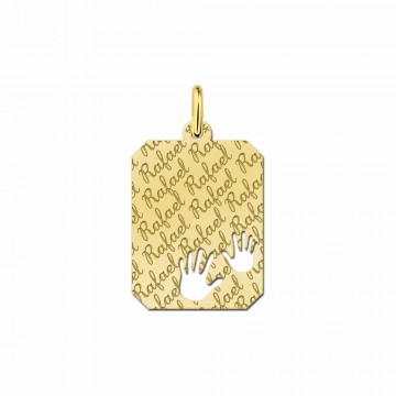 2 gouden hangertje met naamgravure en handjes