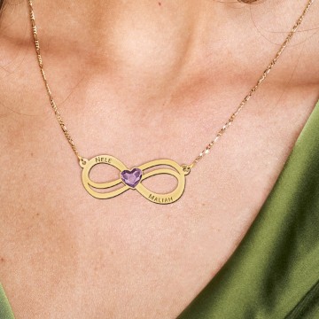 2 gouden infinity ketting met hartjes swarovski steen
