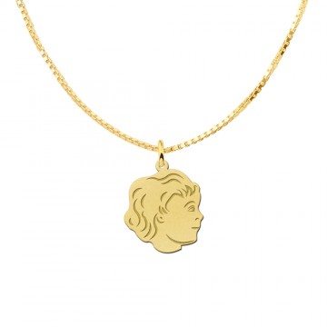 2 gouden kinderkopje meisje hanger met achterkant gravure
