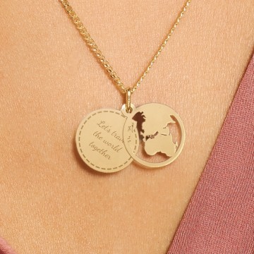 2 gouden minimalistische wereldbol hanger met gravure