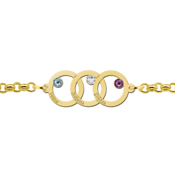 2 gouden moederdochterarmband met drie rondjes en geboortestenen
