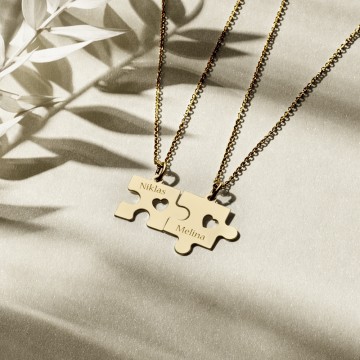 2 gouden vriendschapsketting puzzelstukjes met harten
