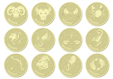 2 gouden zegelring ovaal met horoscoop en gravure