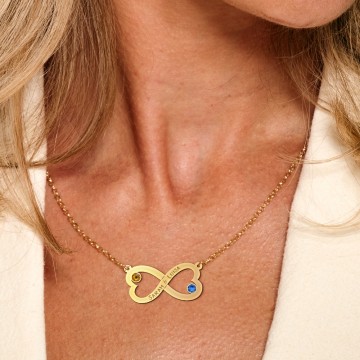 2 infinity ketting met geboortesteen van goud