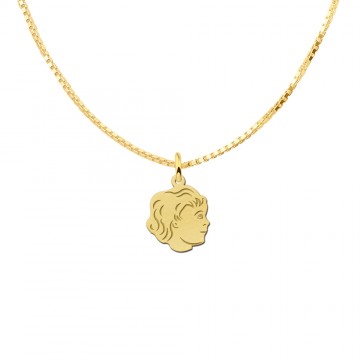 2 meisjes kinderkopje hanger goud met achterkant gravure klein