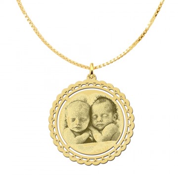 2 ronde hanger met foto gravering goud