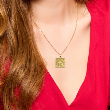 2 vierkante sier letter ketting goud