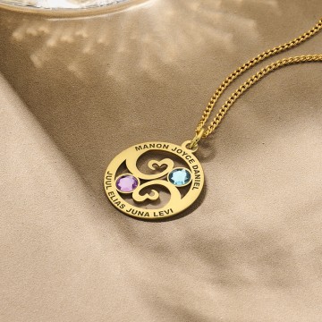 3 familie hanger met steentjes van goud