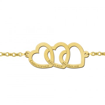 3 gouden armband met drie hartjes