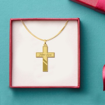 3 gouden communie kruis met naam gravure