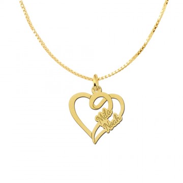 3 gouden hart hanger twee namen klein