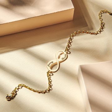 3 gouden infinity armband met twee namen
