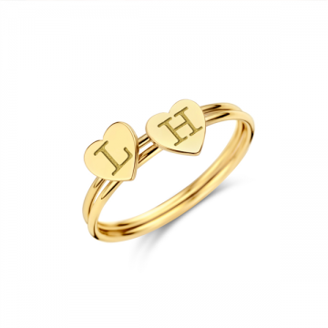 3 gouden ring met hartje en initialen