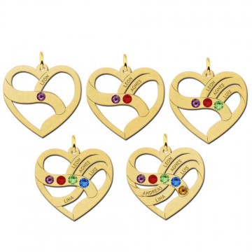 3 hart hanger met namen geboortesteen goud